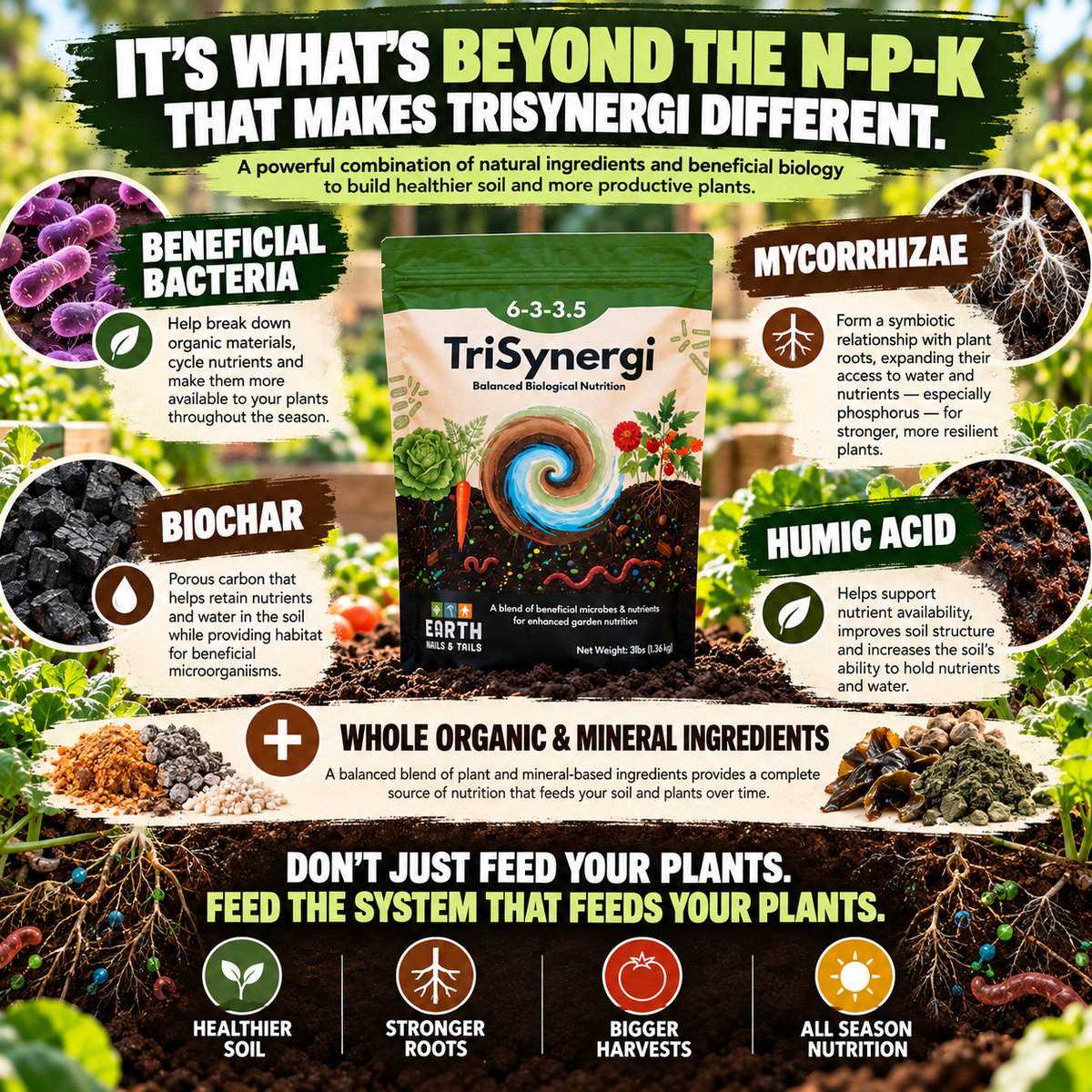 TriSynergi 6-3-3.5 Biological Garden Fertilizer with Mycorrhizae + Beneficial Bacteria (3 lb)