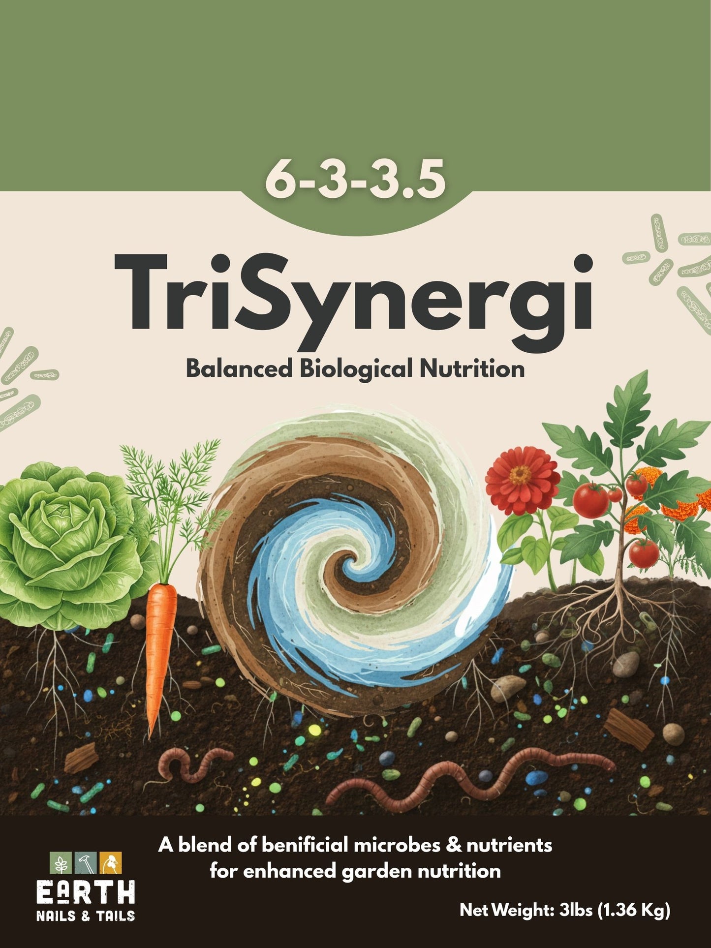 TriSynergi 6-3-3.5 Biological Garden Fertilizer with Mycorrhizae + Beneficial Bacteria (3 lb)