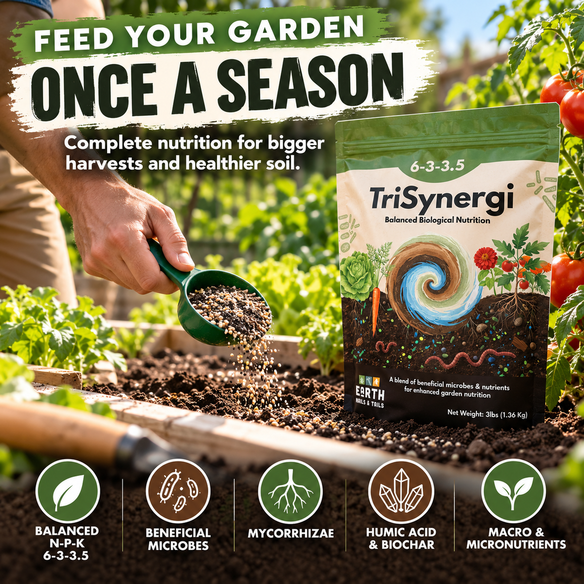 TriSynergi 6-3-3.5 Biological Garden Fertilizer with Mycorrhizae + Beneficial Bacteria (3 lb)