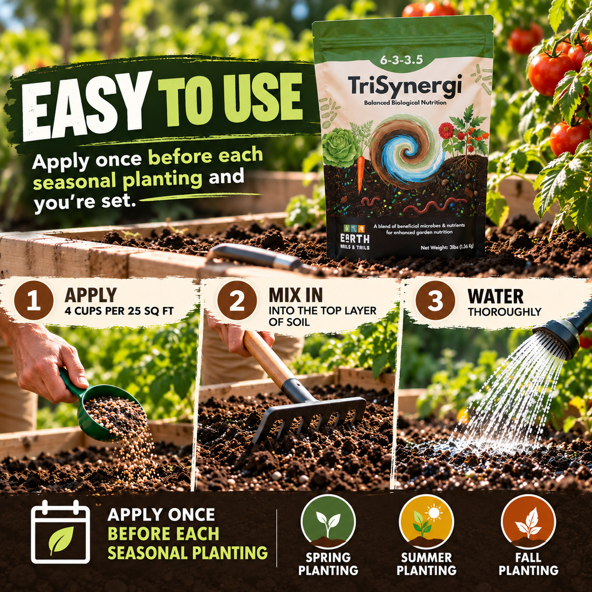 TriSynergi 6-3-3.5 Biological Garden Fertilizer with Mycorrhizae + Beneficial Bacteria (3 lb)