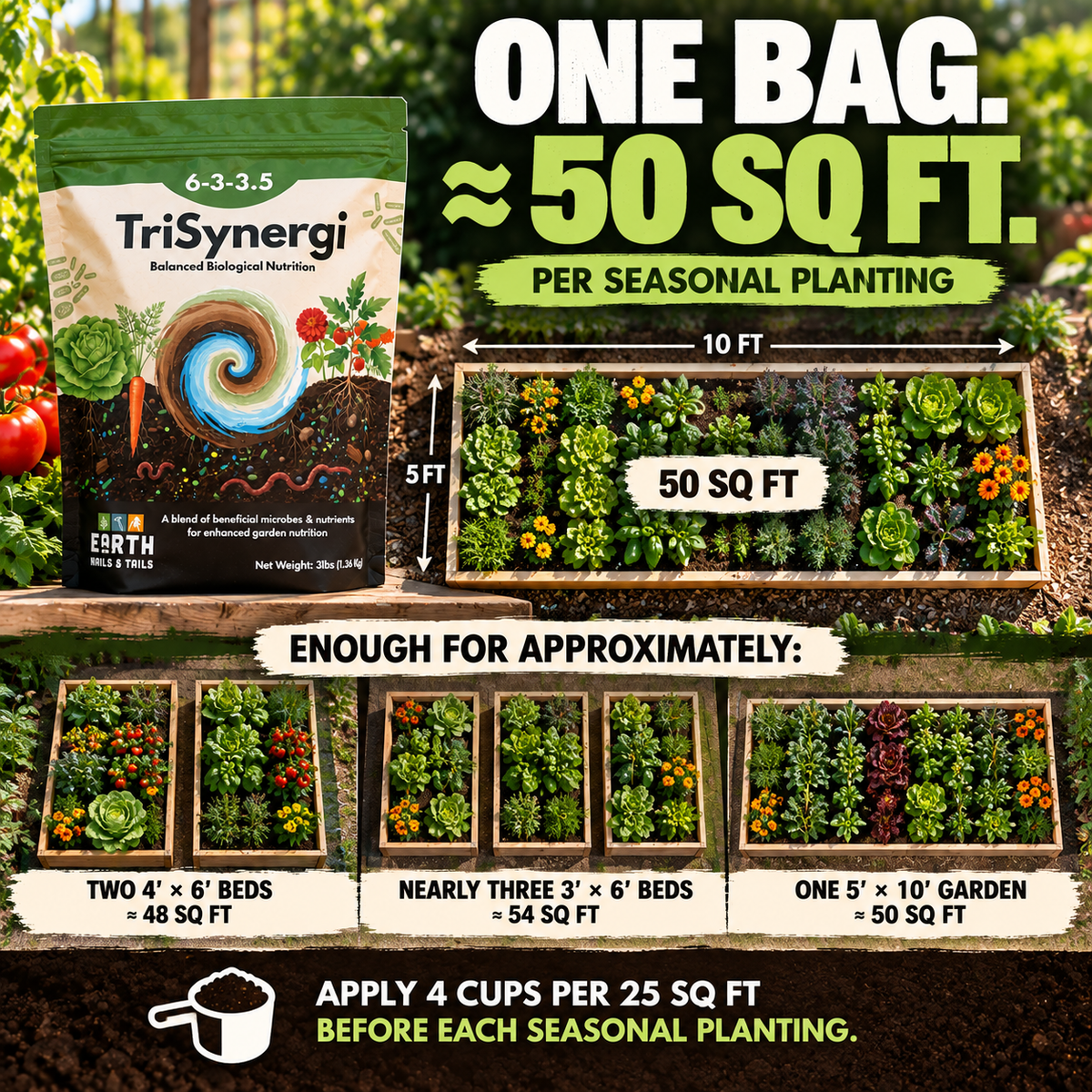 TriSynergi 6-3-3.5 Biological Garden Fertilizer with Mycorrhizae + Beneficial Bacteria (3 lb)