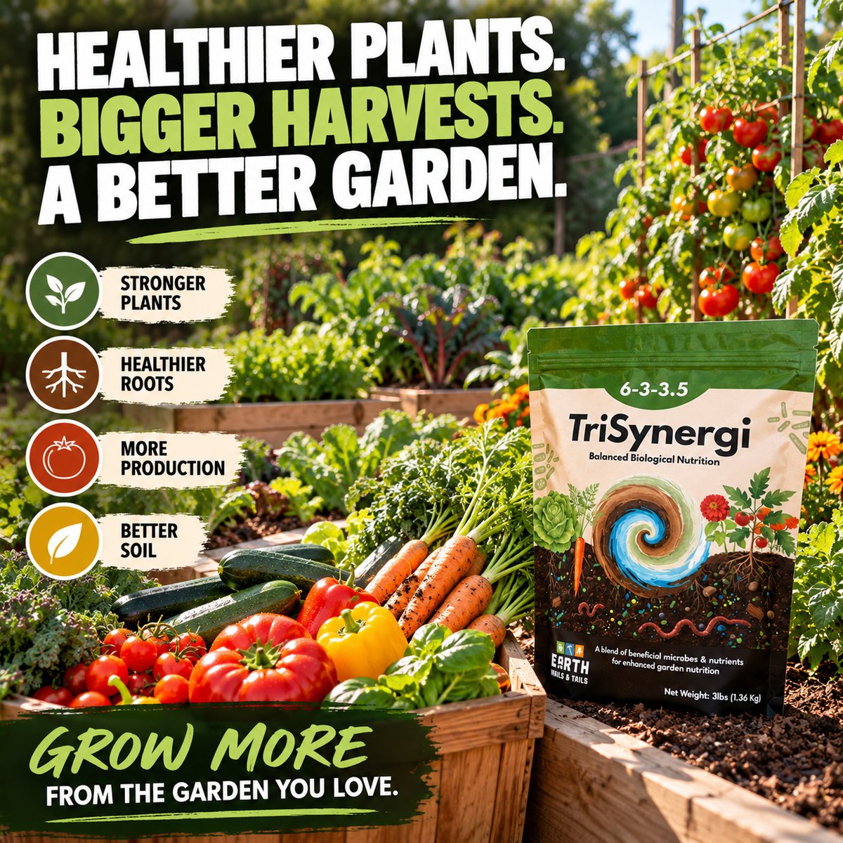 TriSynergi 6-3-3.5 Biological Garden Fertilizer with Mycorrhizae + Beneficial Bacteria (3 lb)
